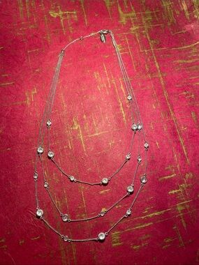 Ann Taylor Factory Silver Multi-Strand Crystal Station Necklace